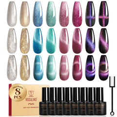 ROSALIND Esmalte gel ojo de gato set 8 colores para manicuras creativas.