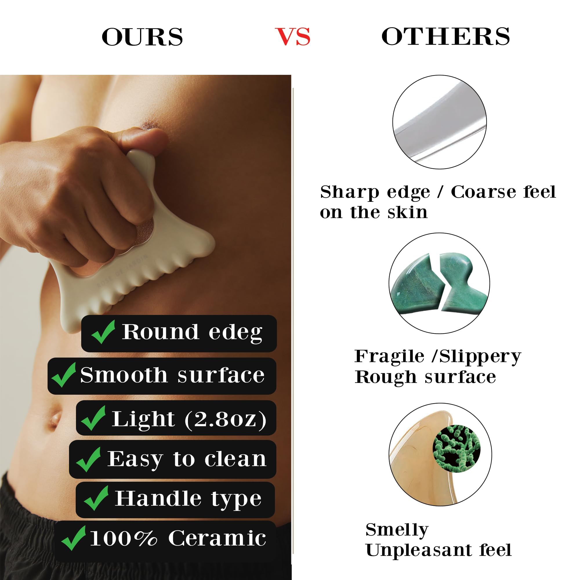 ROSE DE JARDIN gua sha cerámico drenaje linfático para minimizar hinchazón facial.