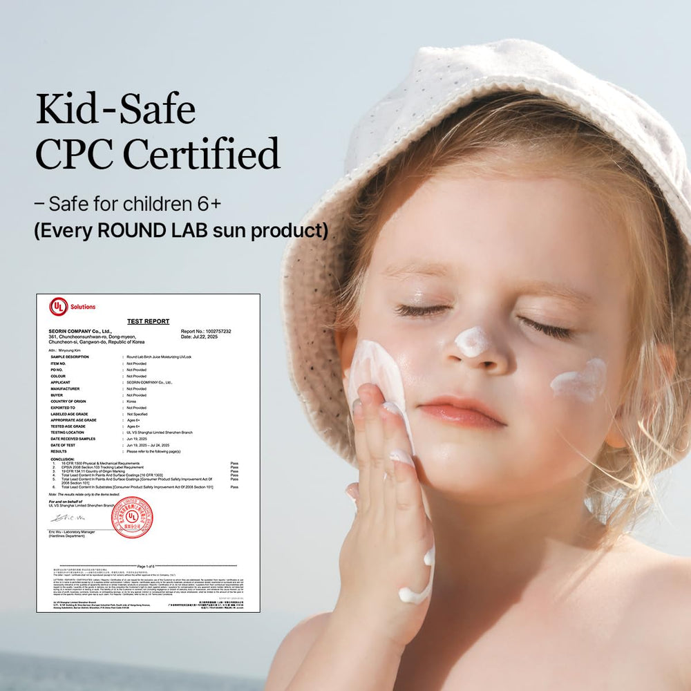 ROUND LAB Birch Juice UV LOCK, certificado dermatest alemán para piel sensible.