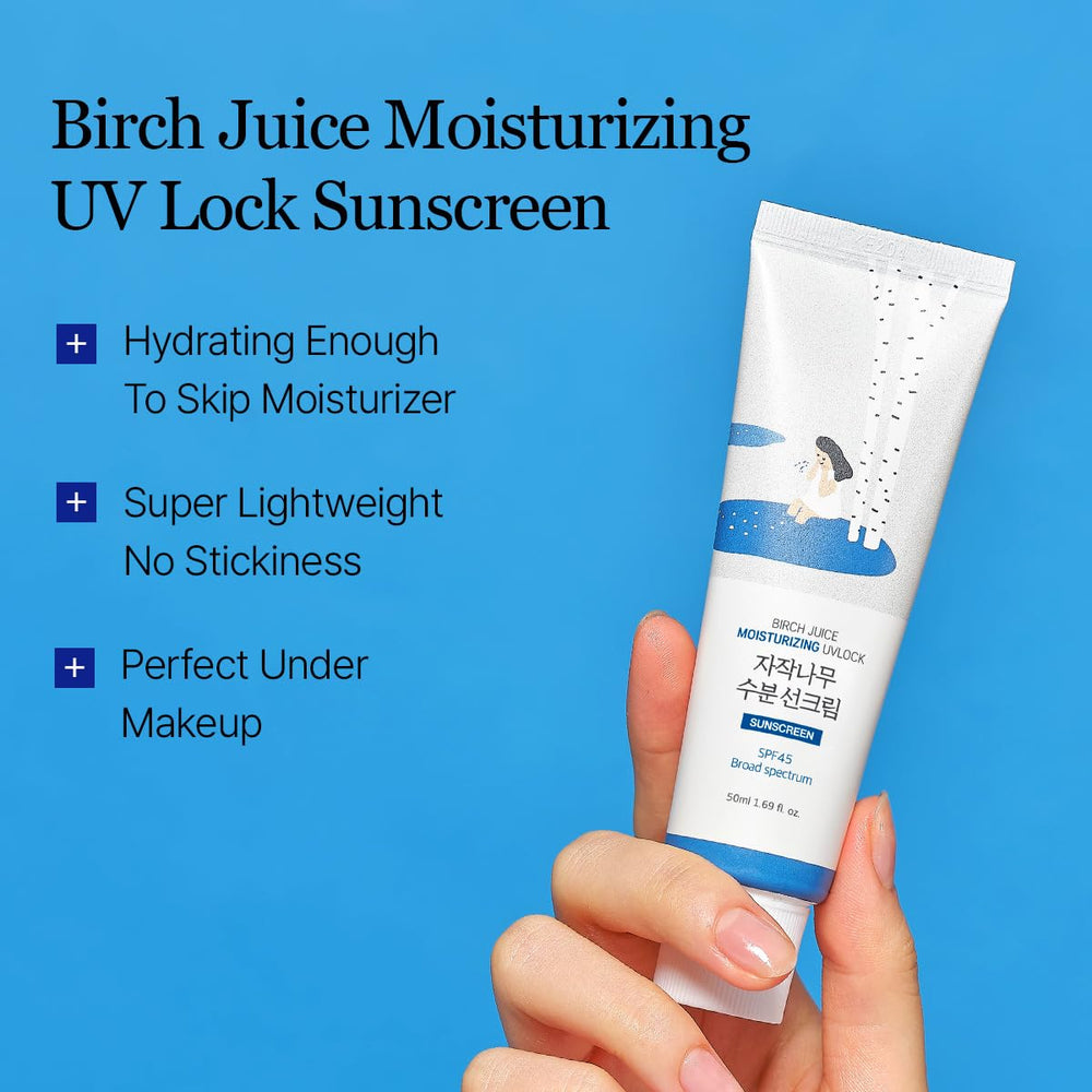 ROUND LAB Birch Juice UV LOCK, textura ligera apta para maquillaje diario sin apelmazar.