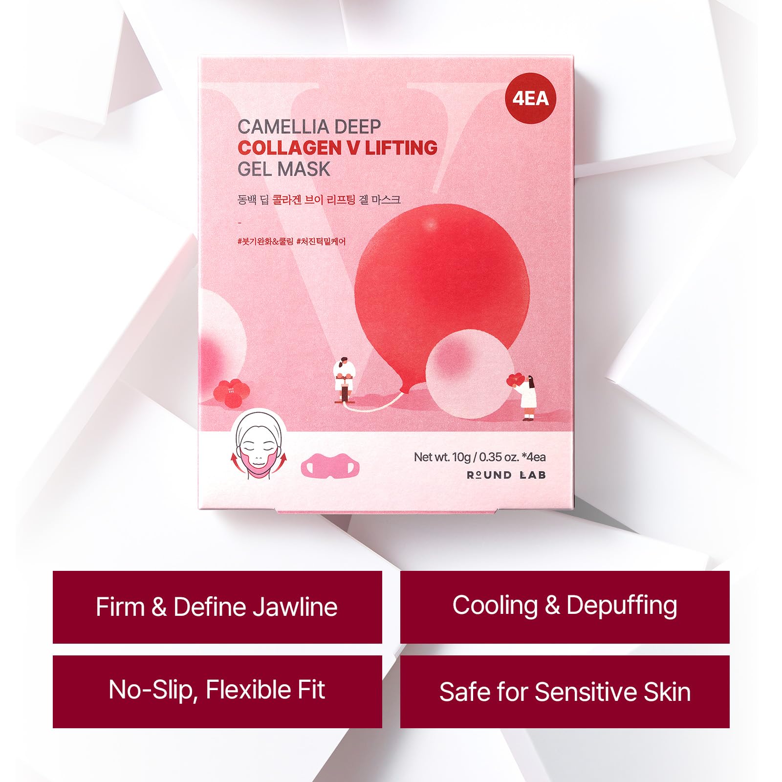 ROUND LAB Camellia Deep Collagen V Mascarilla de gel elevadora ajuste cómodo, sin deslizamiento.