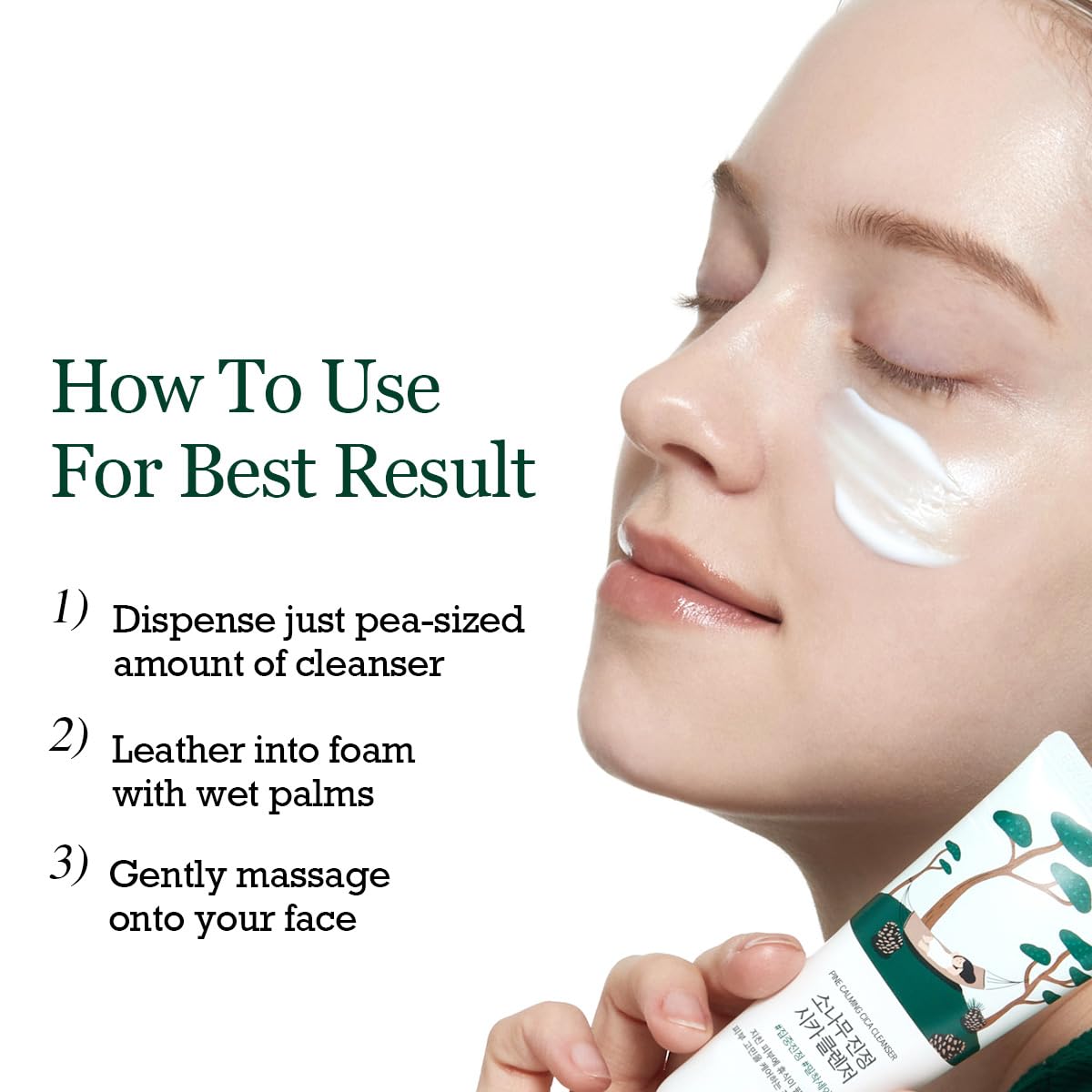 ROUND LAB Pine Calming Cica Cleanser uso diario, rápida aplicación en rutina.