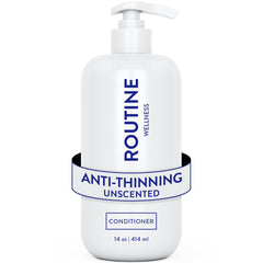 Routine Wellness condicionador profundo antiafinamiento en botella de 14 onzas fortalece el cabello.