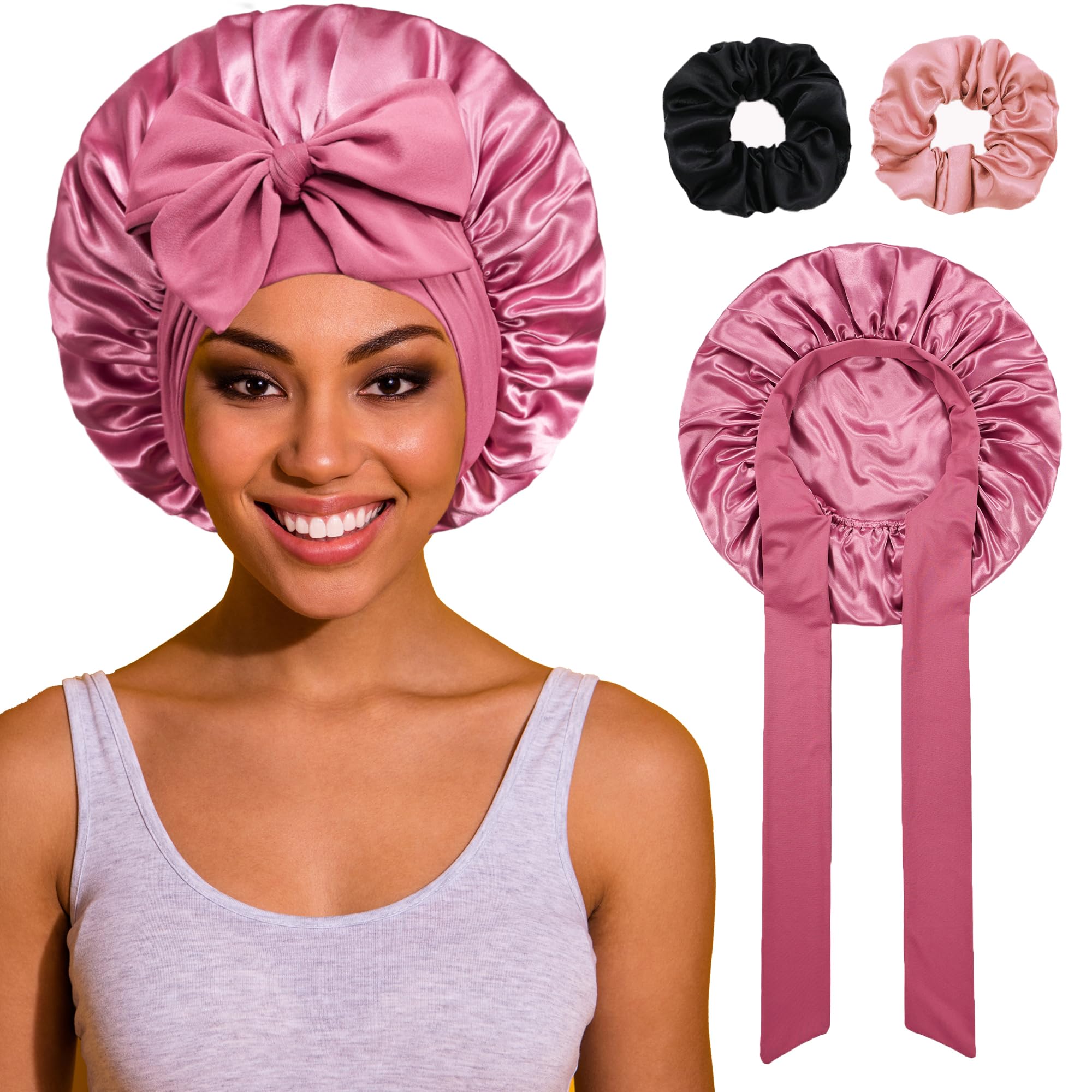 Gorro satinado ROYBENS con cinta de ajuste para comodidad nocturna.