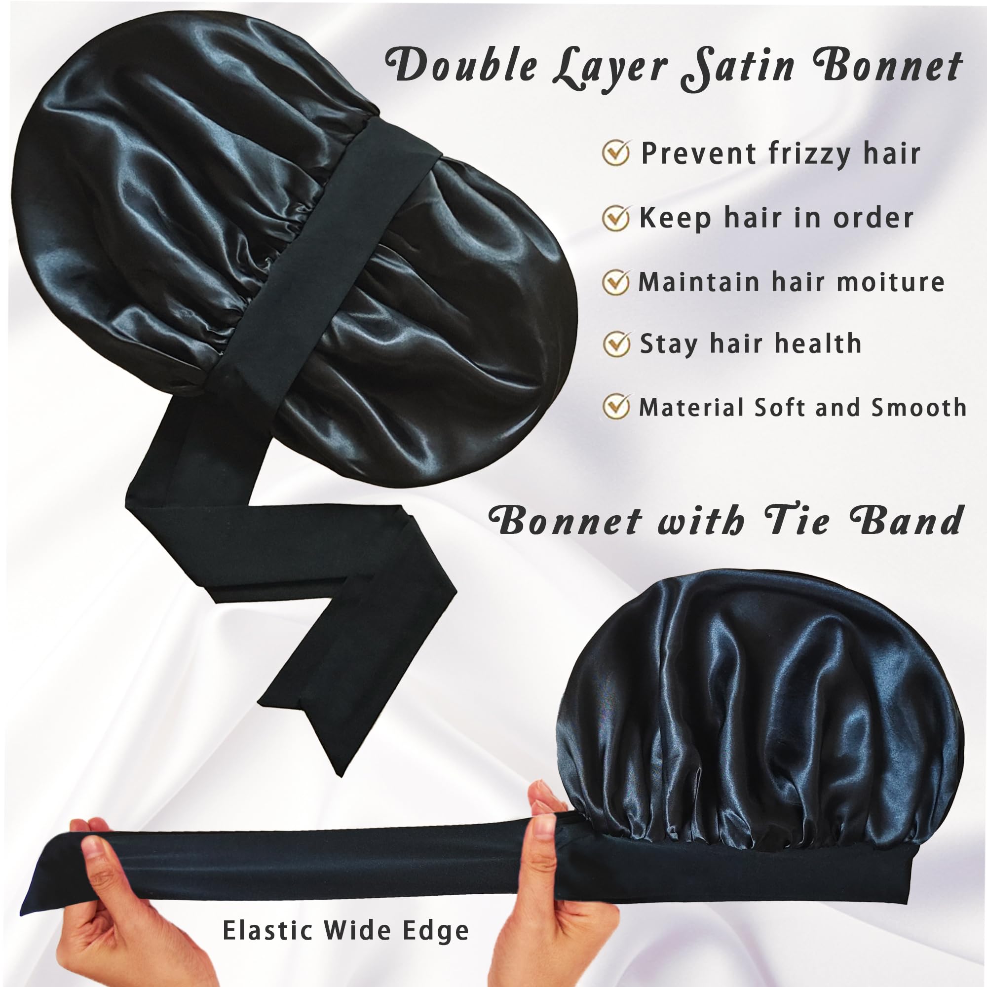 Gorro ROYBENS seda talla extra cubre cabello voluminoso durante el sueño.