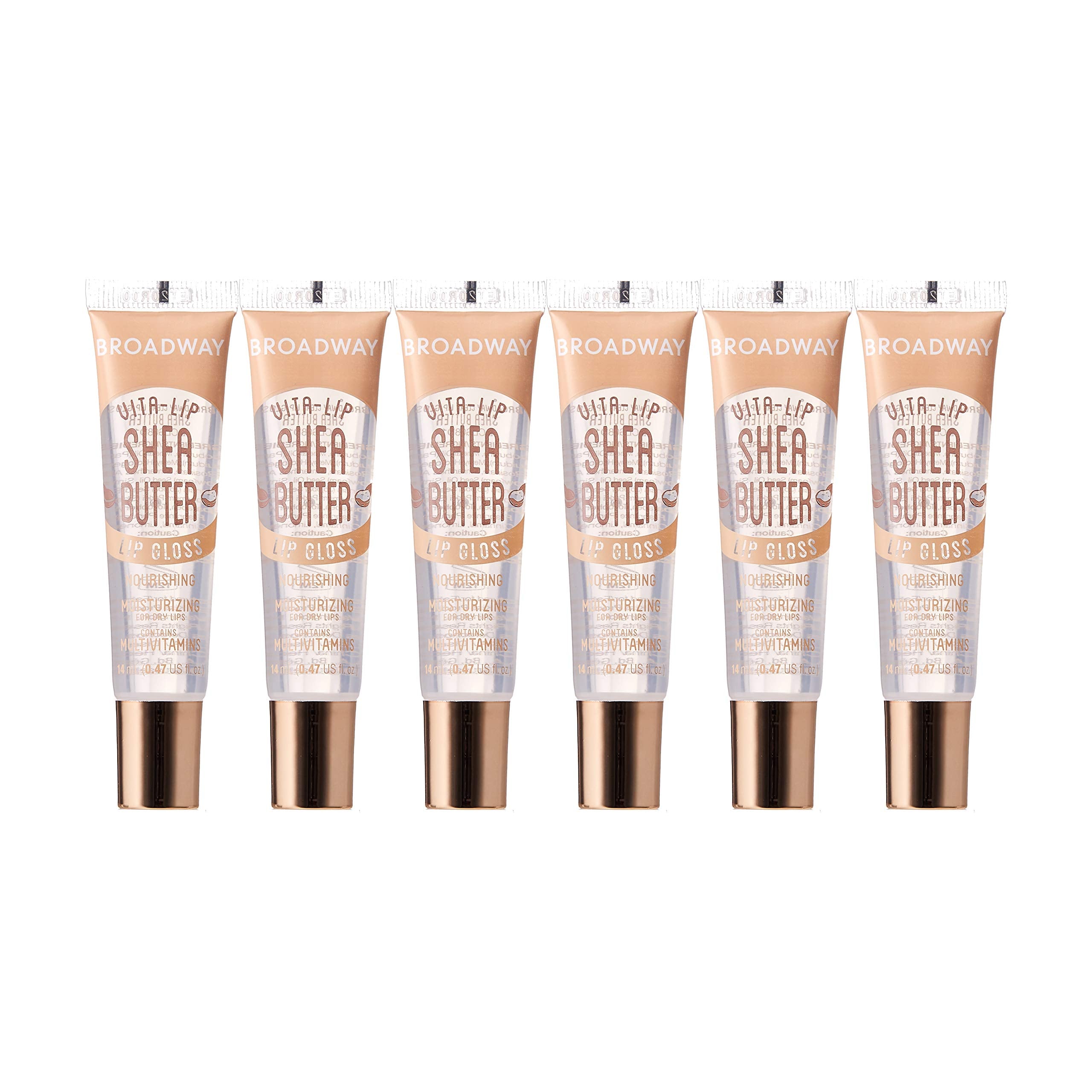 Ruby Kisses Broadway Vita-Lip botella con aplicador para un brillo suave.