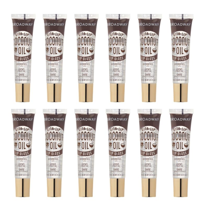 Ruby Kisses Broadway Vita-Lip Gloss con aceite de coco en empaque, hidratación duradera para labios