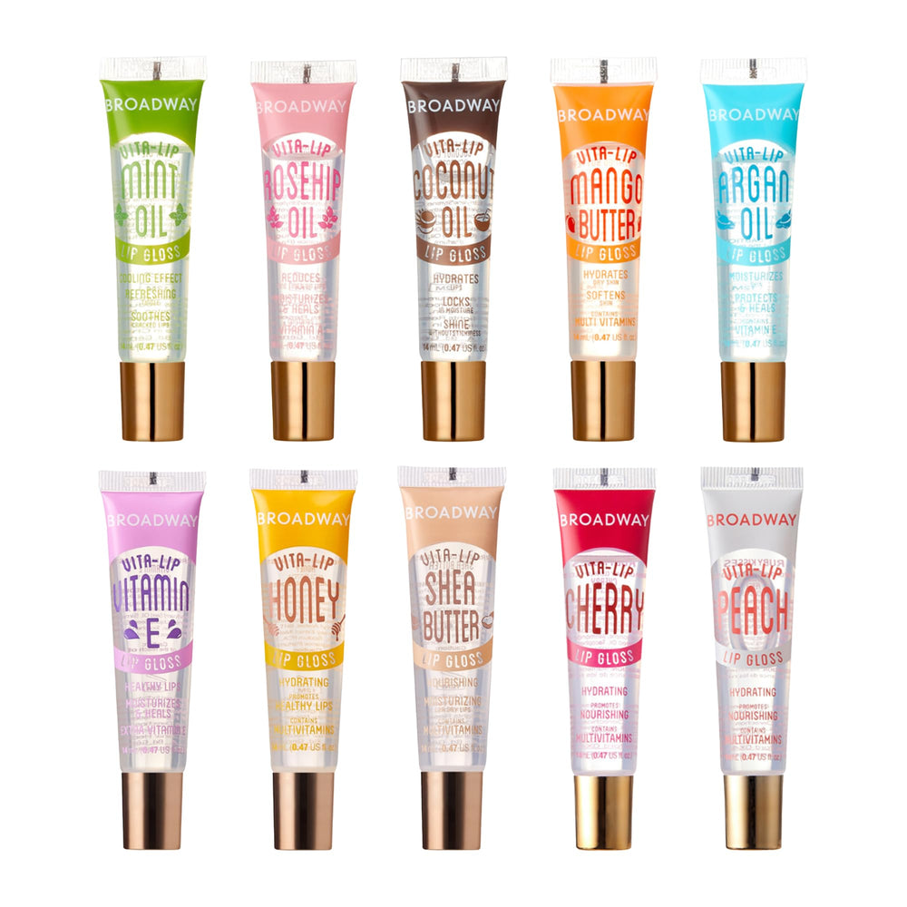 Ruby Kisses Broadway Vita-Lip Gloss brillo alto para labios hidratados.