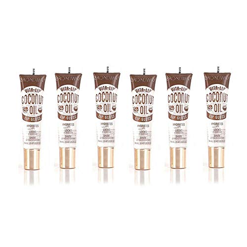 Envase del brillo Ruby Kisses Broadway Vita-Lip con aceite de coco para labios suaves.