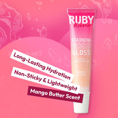 Ruby Kisses Textura Gel ligera ofrece brillo cómodo y sin pegajosidad.