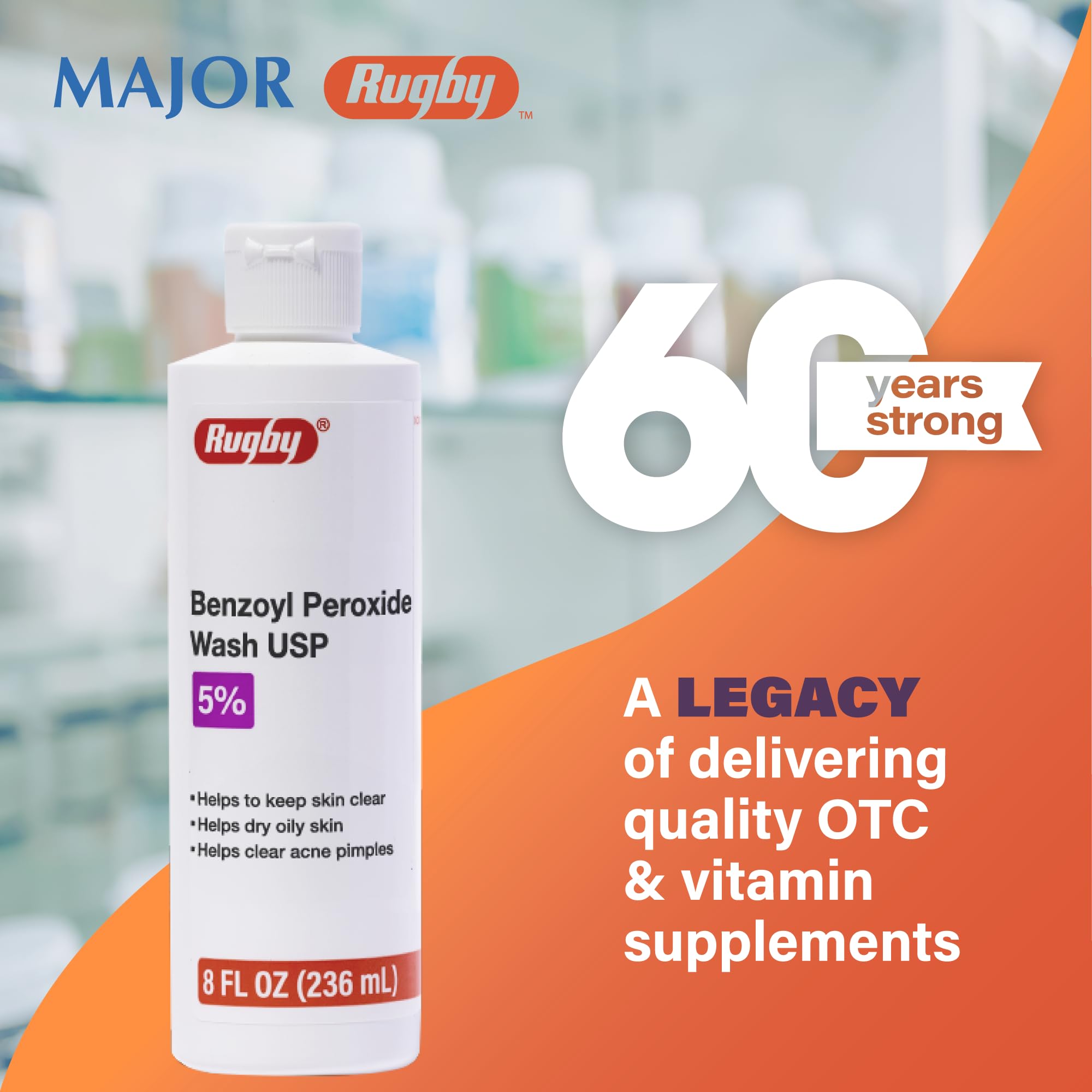 Rugby benzoyl peroxide wash application scene suggests routine for oily skin.