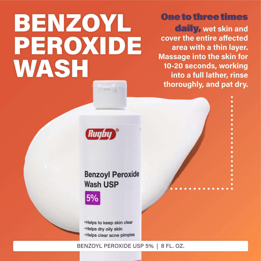 Rugby Benzoyl Peroxide Wash foam lather shows gentle cleansing and active formula.