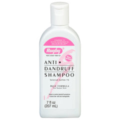 Rugby Laboratories champú anti-caspa, botella visible para uso diario en la ducha