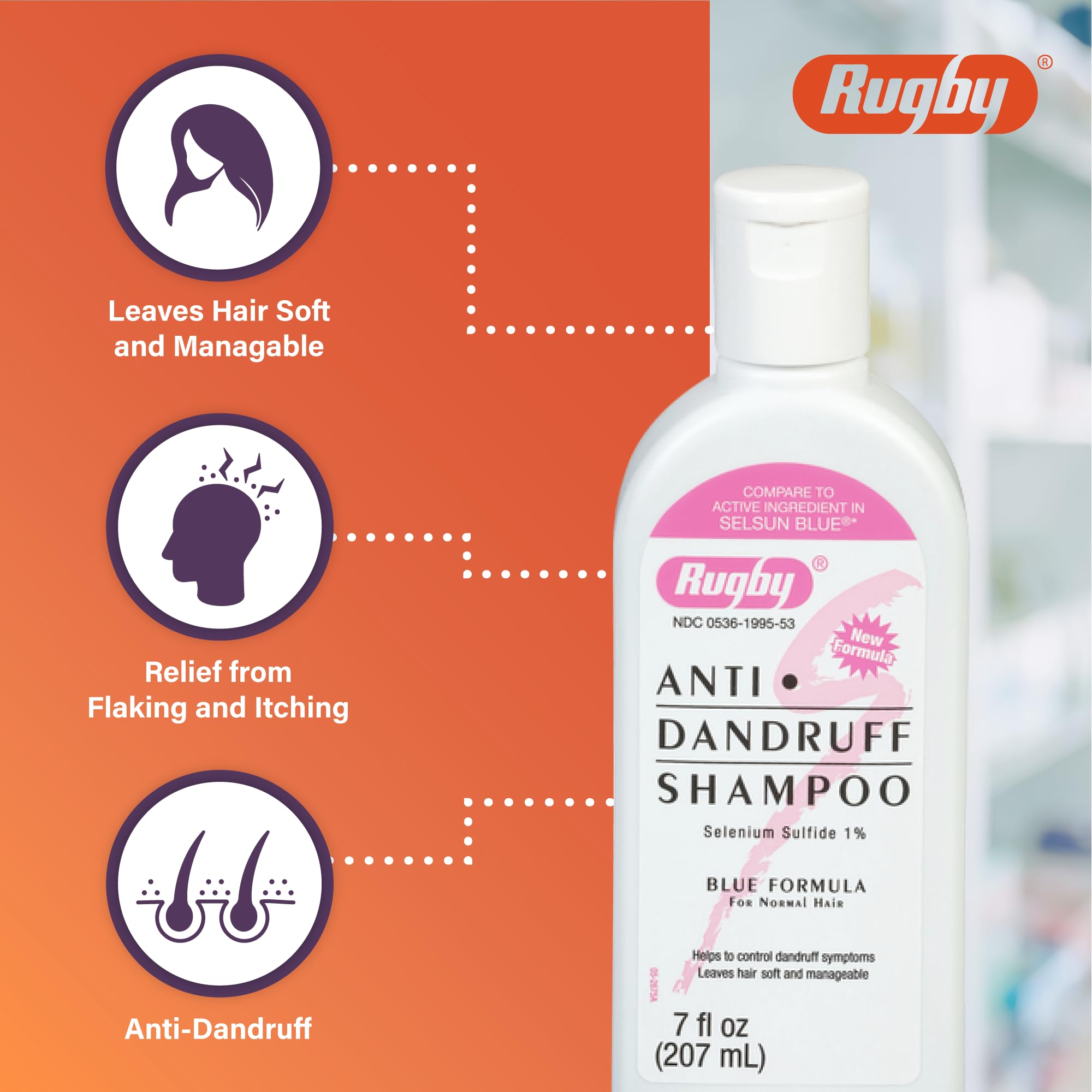 Rugby Laboratories champú selenium sulfide, fórmula azul, espuma suave para cuero cabelludo