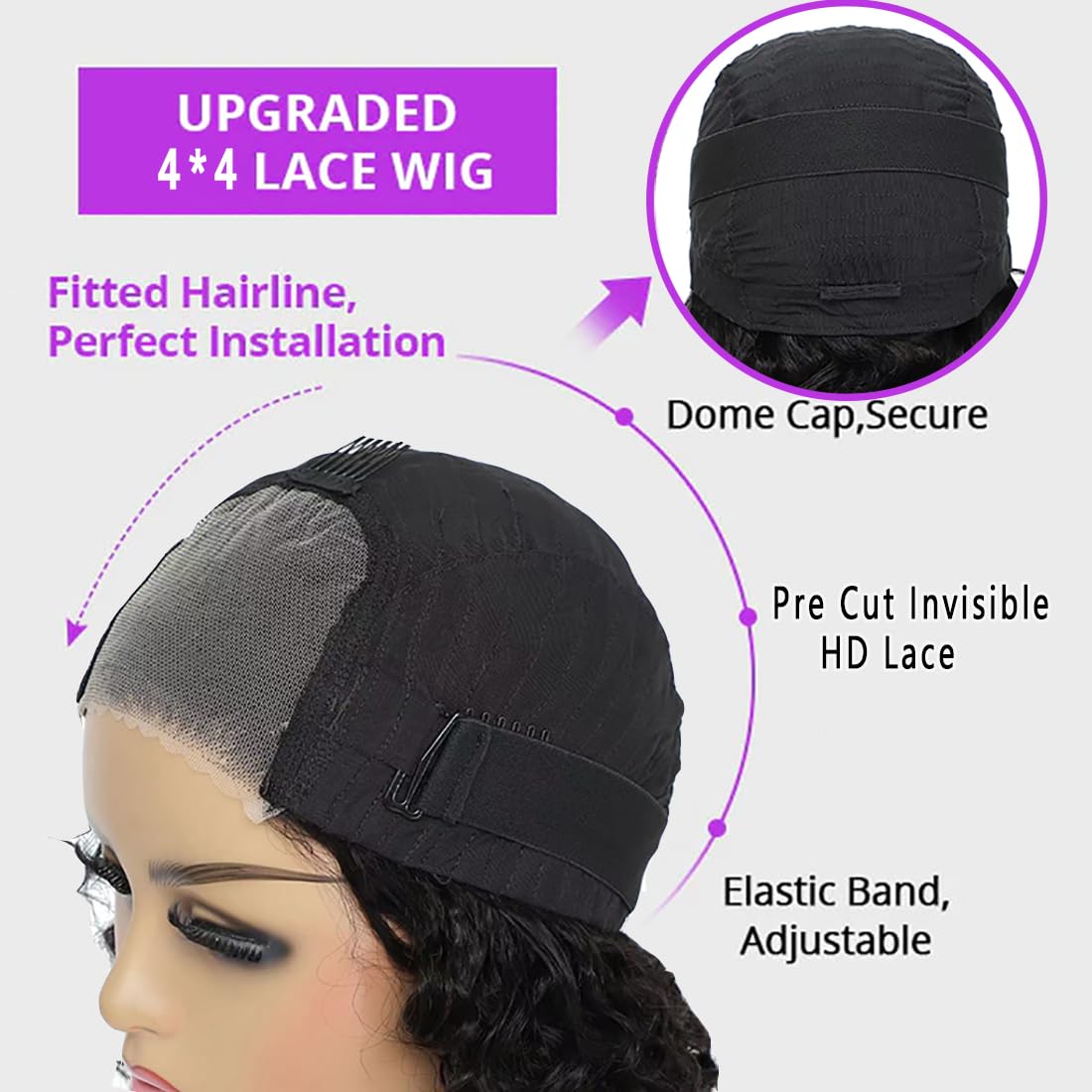 Peluca RUI MEI SI con onda profunda de cabello humano para estilo suave y duradero