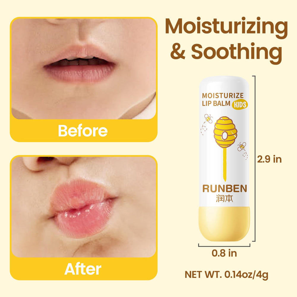 RUNBEN Kids Lip Balm apply-on lips close-up demonstrates smooth, non-greasy texture