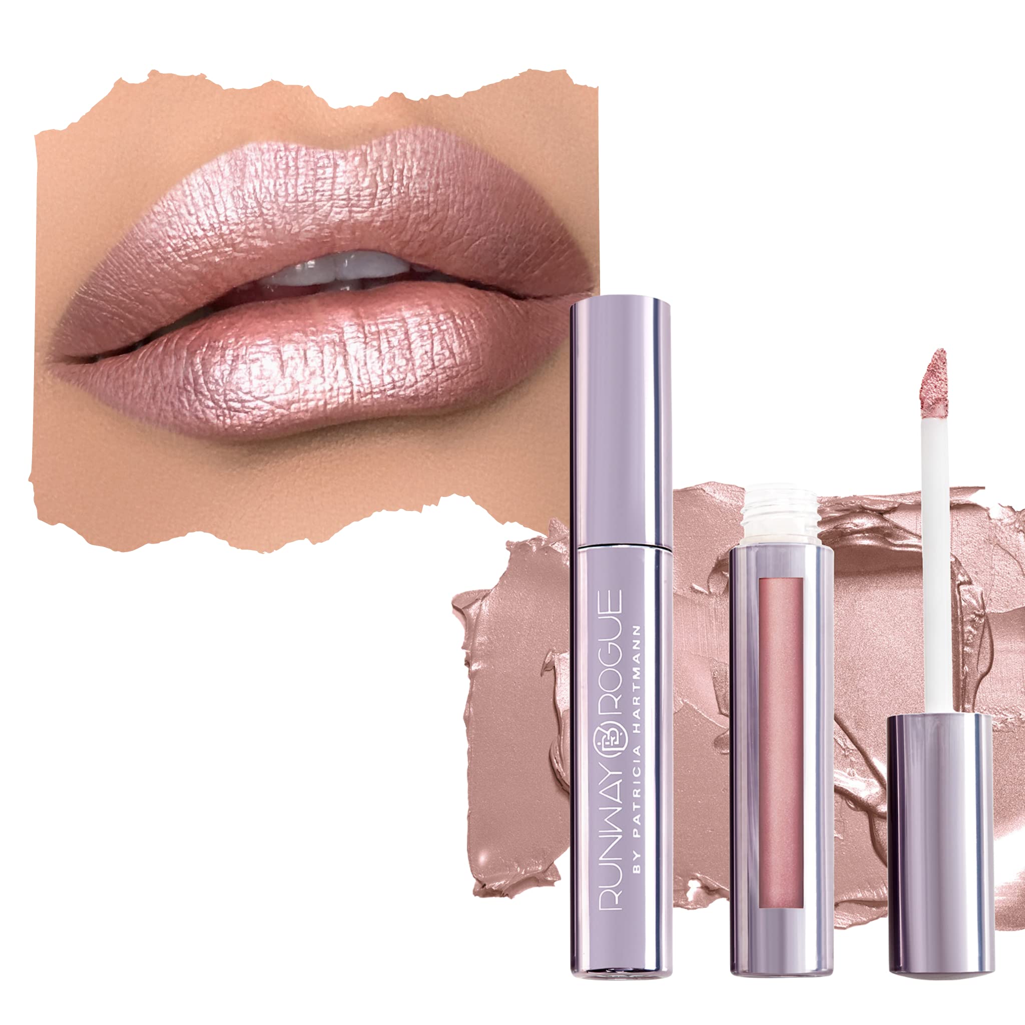 Runway Rogue Pearl Glam labial, brillo perlado para looks nocturnos y llamativos.