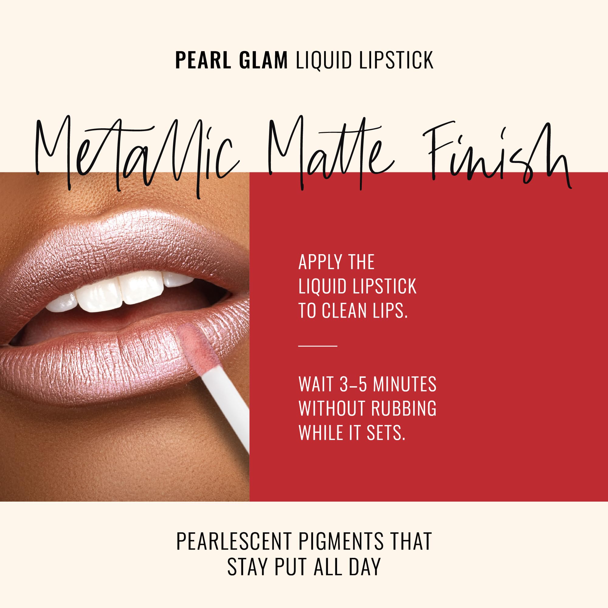 Runway Rogue Pearl Glam labial, durabilidad intensa tras el secado.