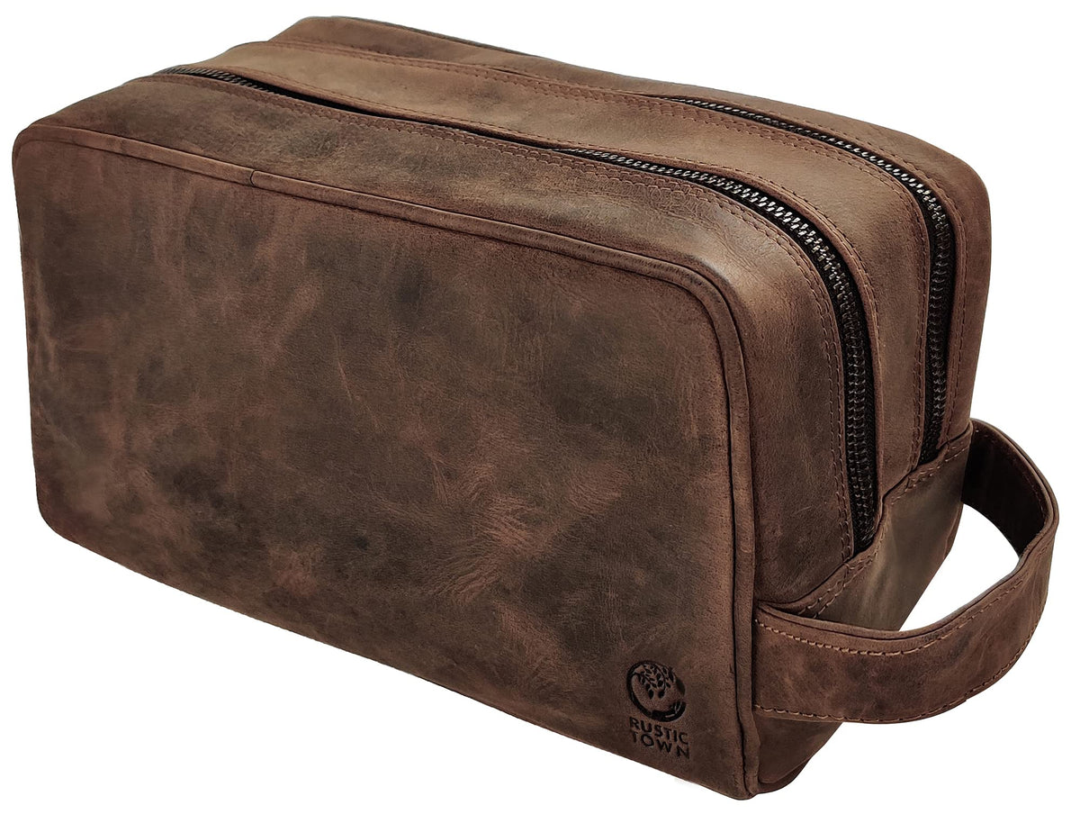 RUSTIC TOWN bolsa de aseo cuero grano completo, duradera y con estilo para viajes