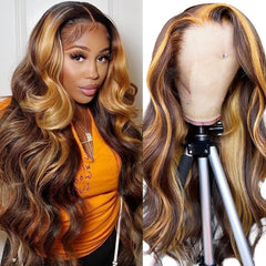 Rylice peluca rubio miel ombre frontal de encaje muestra color natural y brillo suave