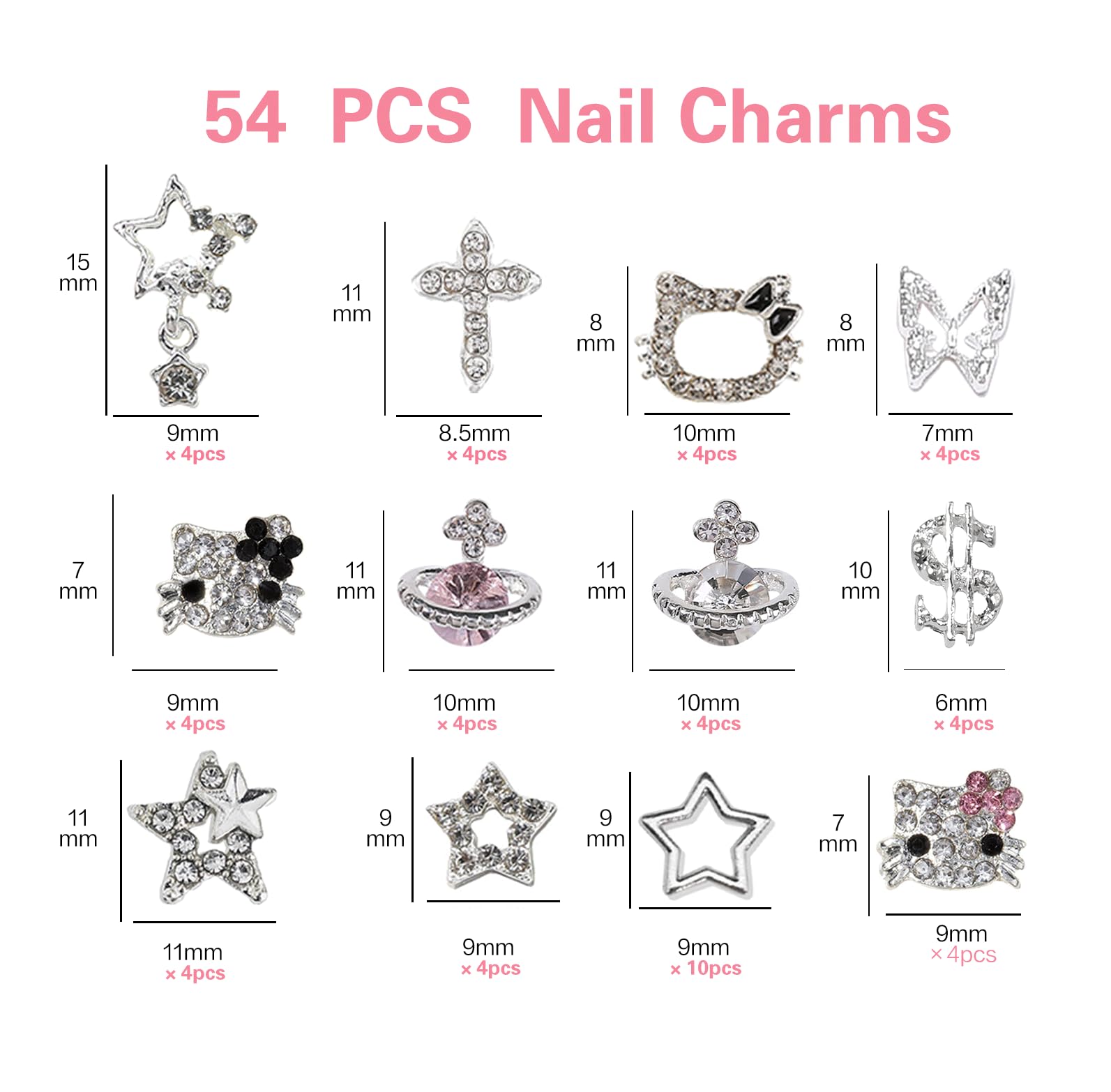 rythsans charms uñas Y2K estrellas 3D, destellos brillantes y estilo.