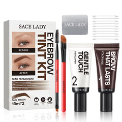 Kit de coloración SACE LADY con bandeja mezcladora para cejas en tono marrón oscuro, uso sencillo.