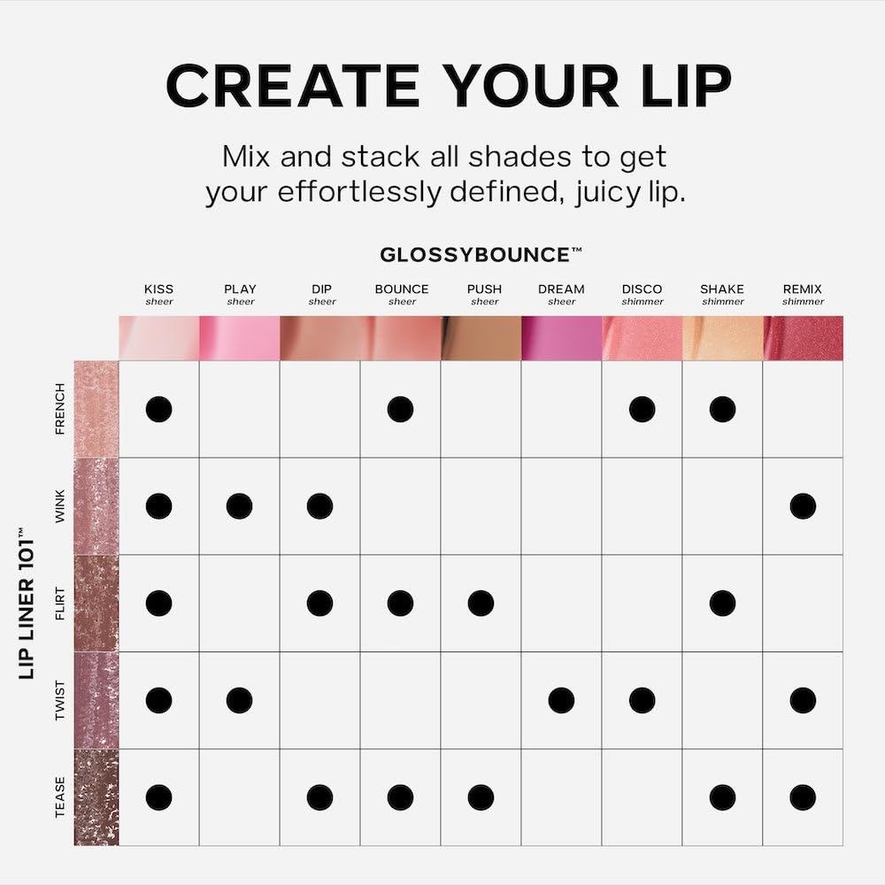 Saie GlossyBounce lips layered with shine for dimension.