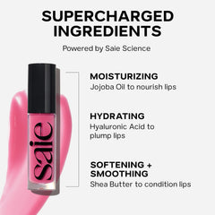 Saie GlossyBounce six-shades display for versatile daily looks.