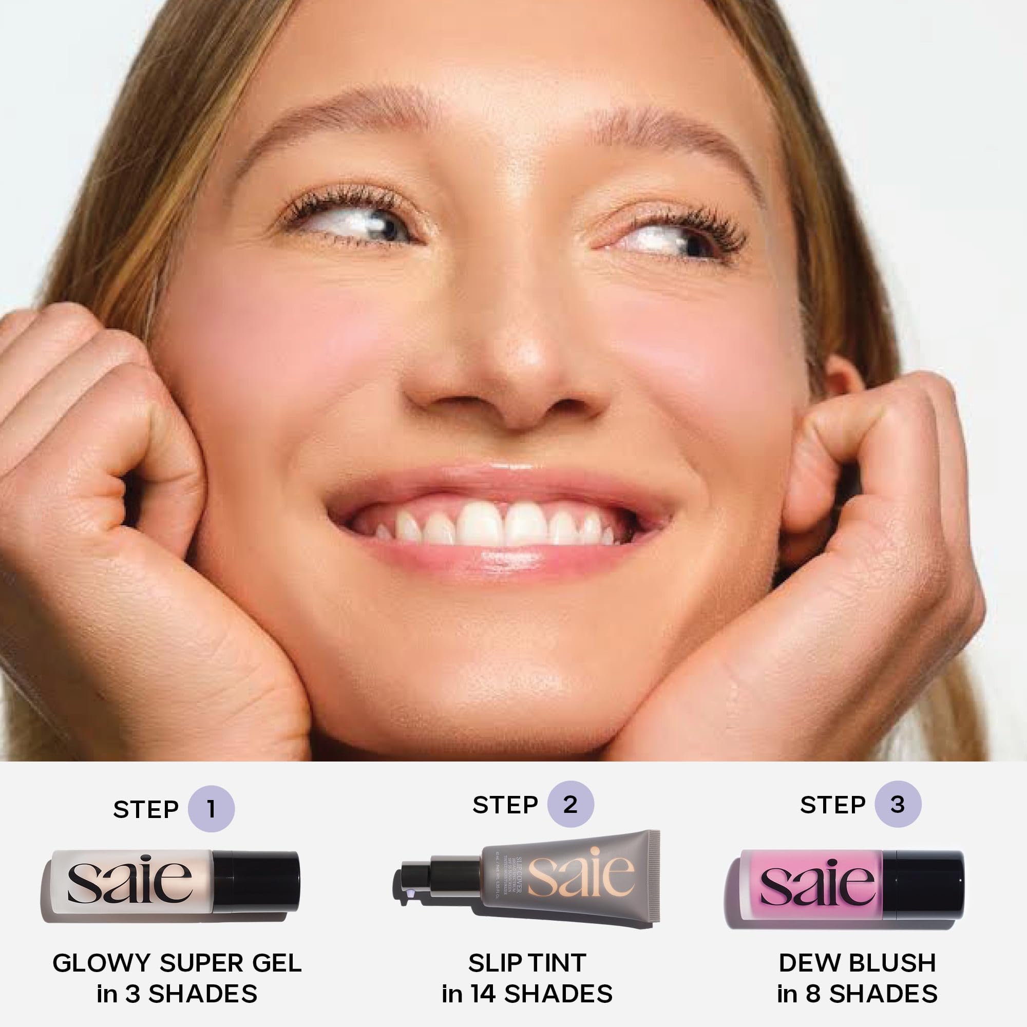 Rutina diurna con Saie Mini Glowy Super Gel, aporta hidratación y brillo ligero.