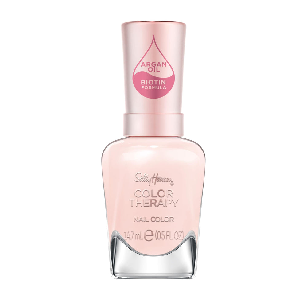 Sally Hansen Color Therapy muestra la botella con brillo suave para uñas sanas y radiantes.