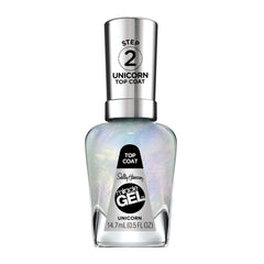 Sally Hansen Miracle Gel Unicorn Top Coat muestra textura cristal brillante para uñas