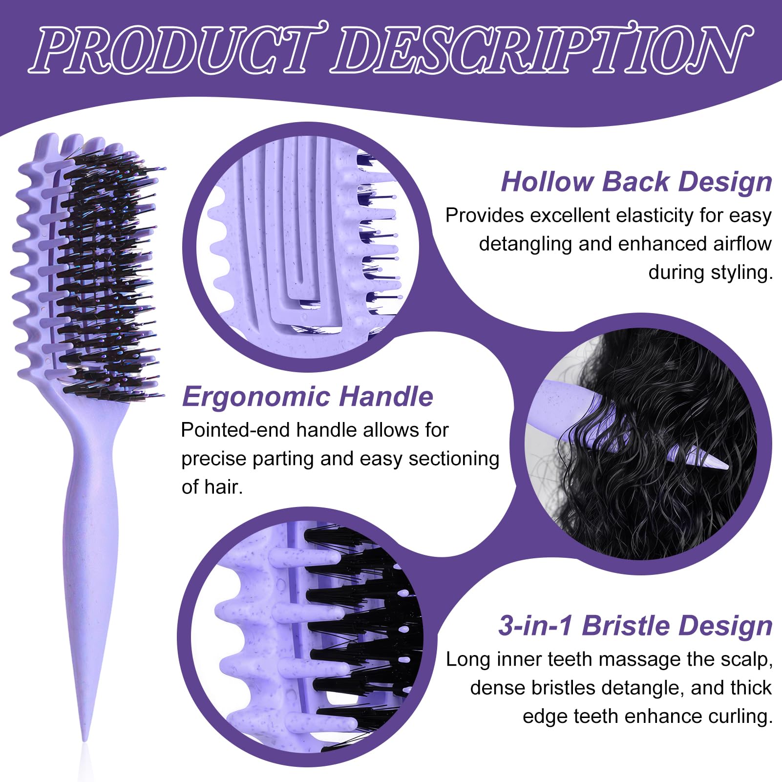 SALONKEY Cepillo con mango ergonómico para peinar rizos con comodidad.