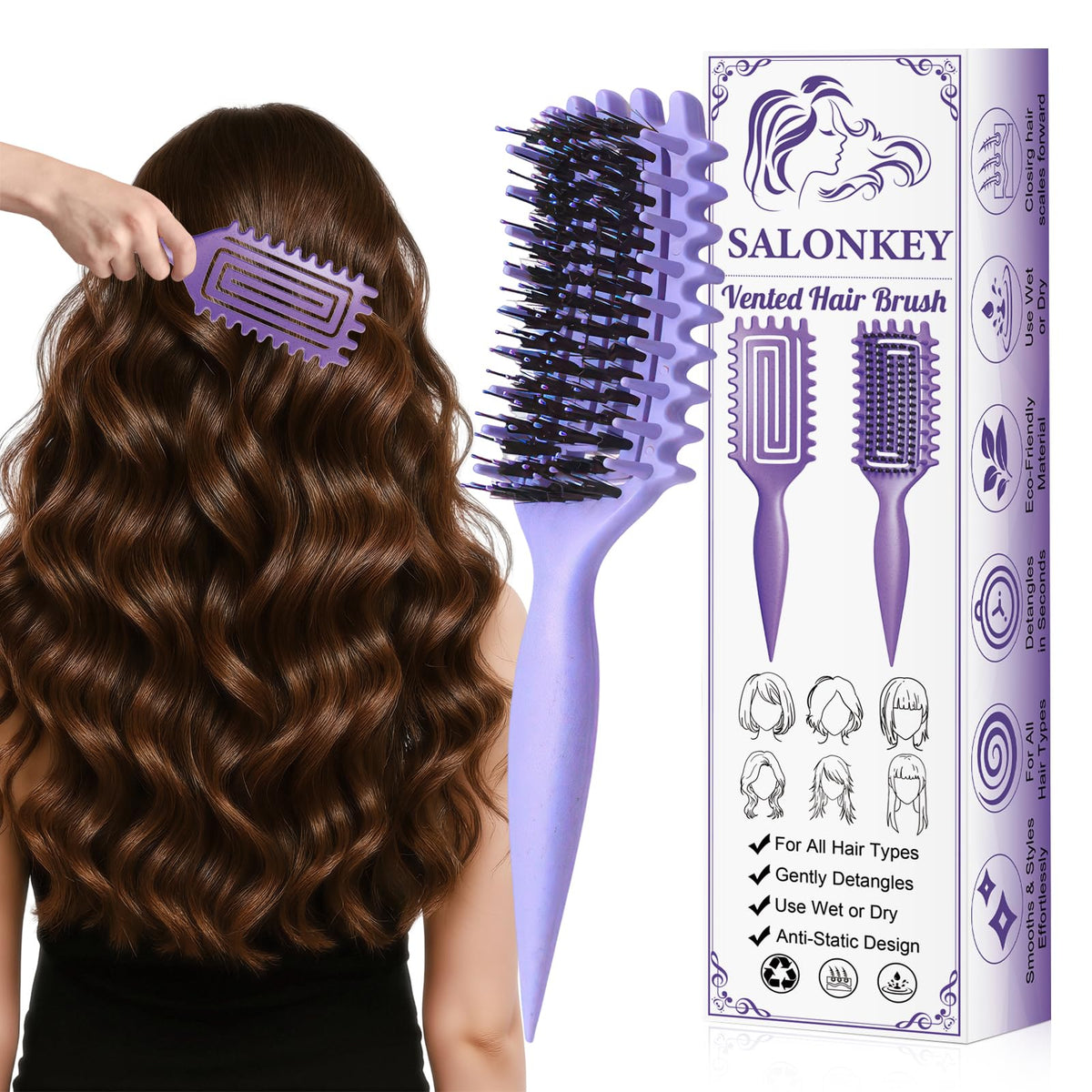 SALONKEY Cepillo Definidor de Rizos en mano para definir rizos con suavidad.