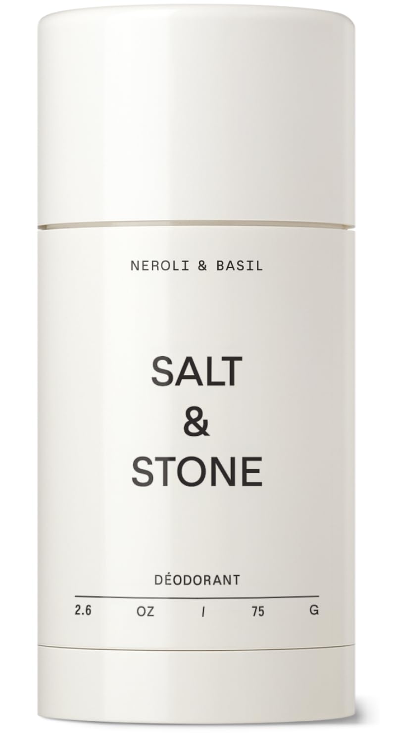 Salt & Stone desodorante sin aluminio con Neroli y Albahaca, protección suave y fresca.