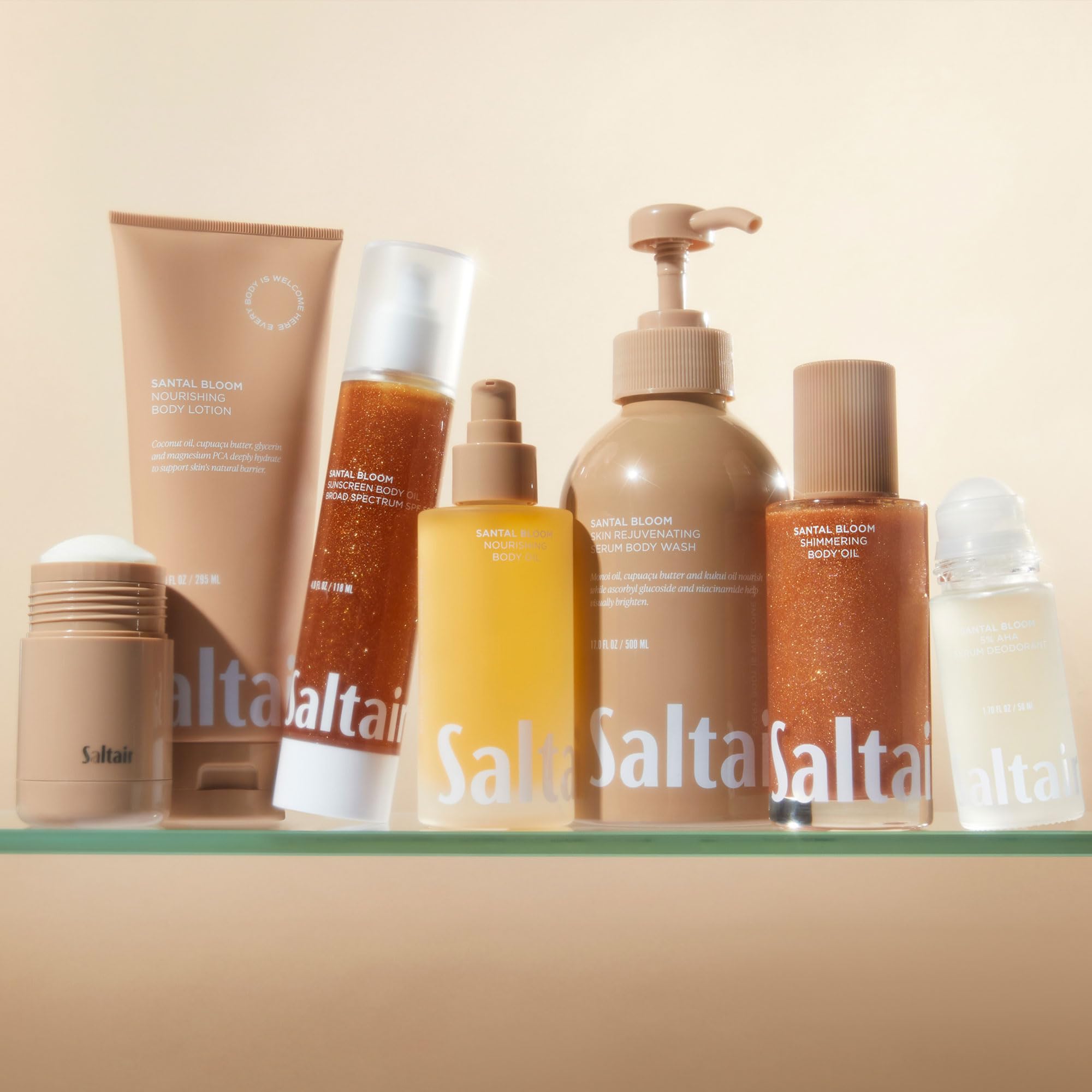 Saltair Santal Bloom oil texture shown as silky, fast-absorbing on skin.