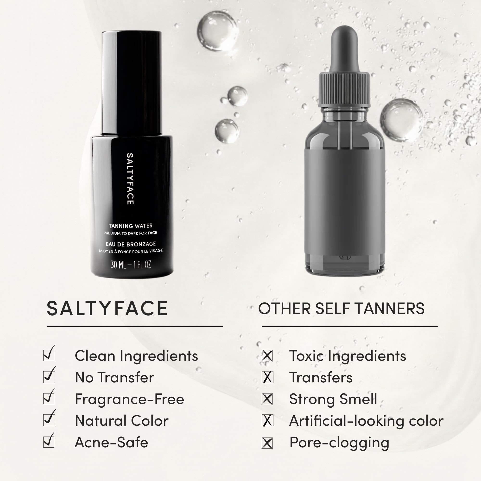 SALTYFACE Agua Bronceadora, botánicos hidratantes que cuidan la piel.