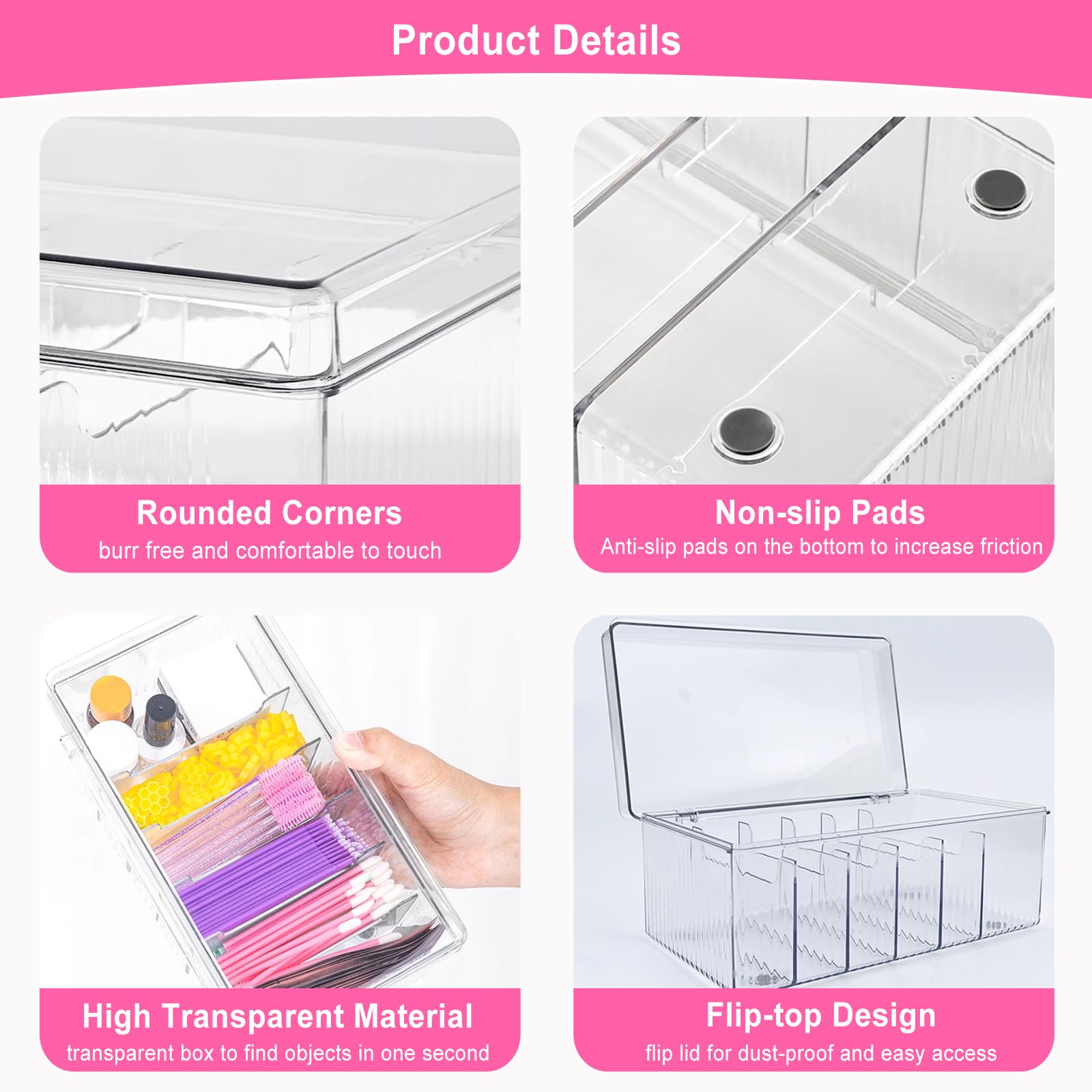 Samchilderlan organizador con seis compartimentos, almacenamiento segmentado para pestañas y brochas.