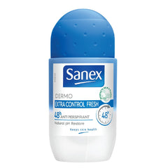 Sanex Dermo Extra-Control desodorante, botella de 45 ml, listo para uso diario.