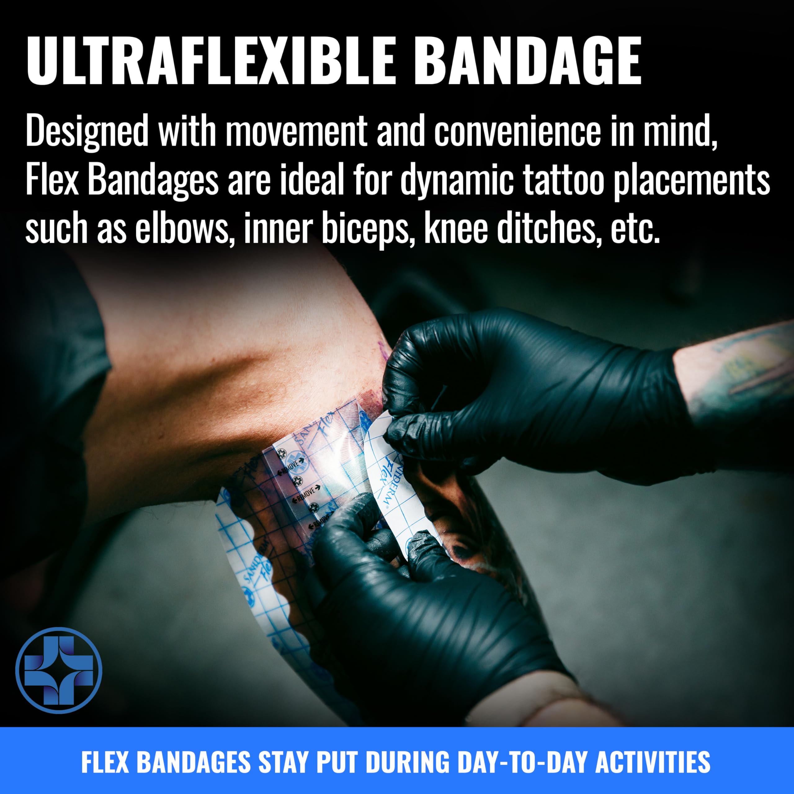 Saniderm Flex Bandage acabado mate: evita reflejos en la piel tatuada.