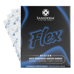 Saniderm Flex Bandage en empaque esteril: protección higiénica para el tatuaje.