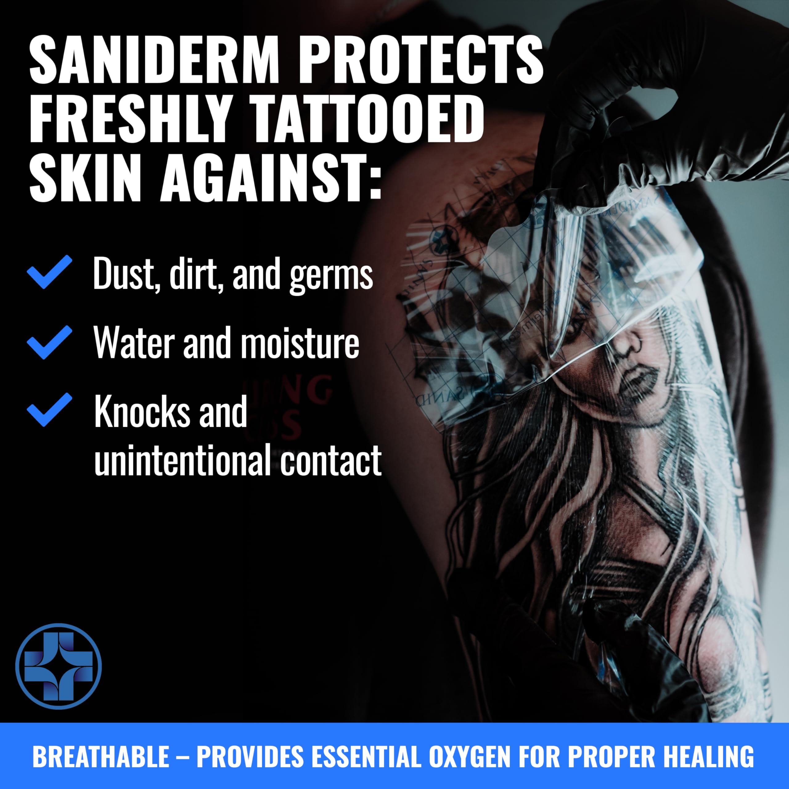 Saniderm vendaje original, seguro para piel sensible durante la curación.