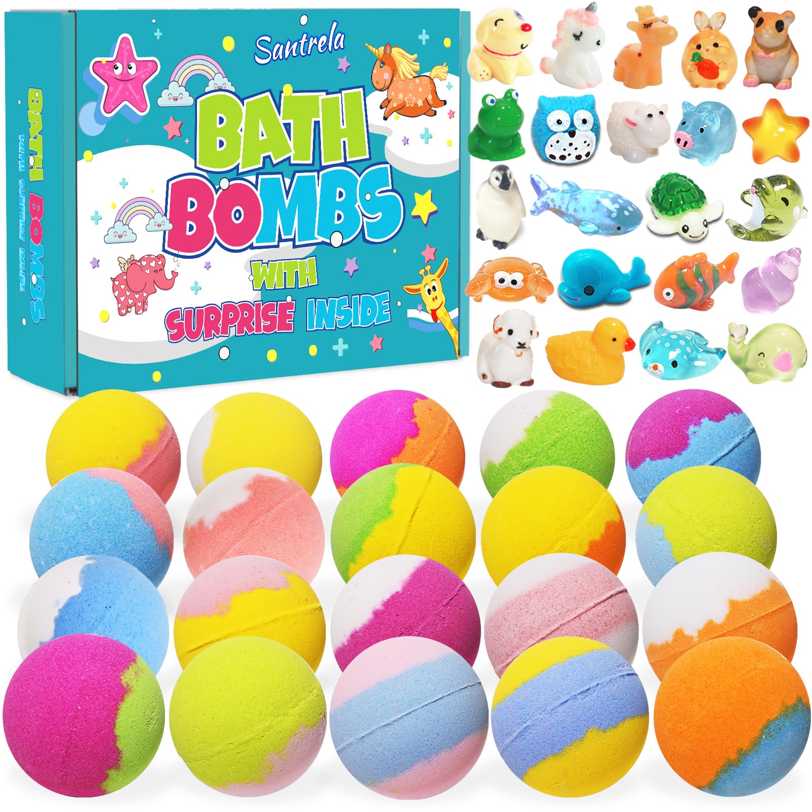 Bombas de baño Santrela con sorpresa dentro, ideales para hacer el baño más divertido.