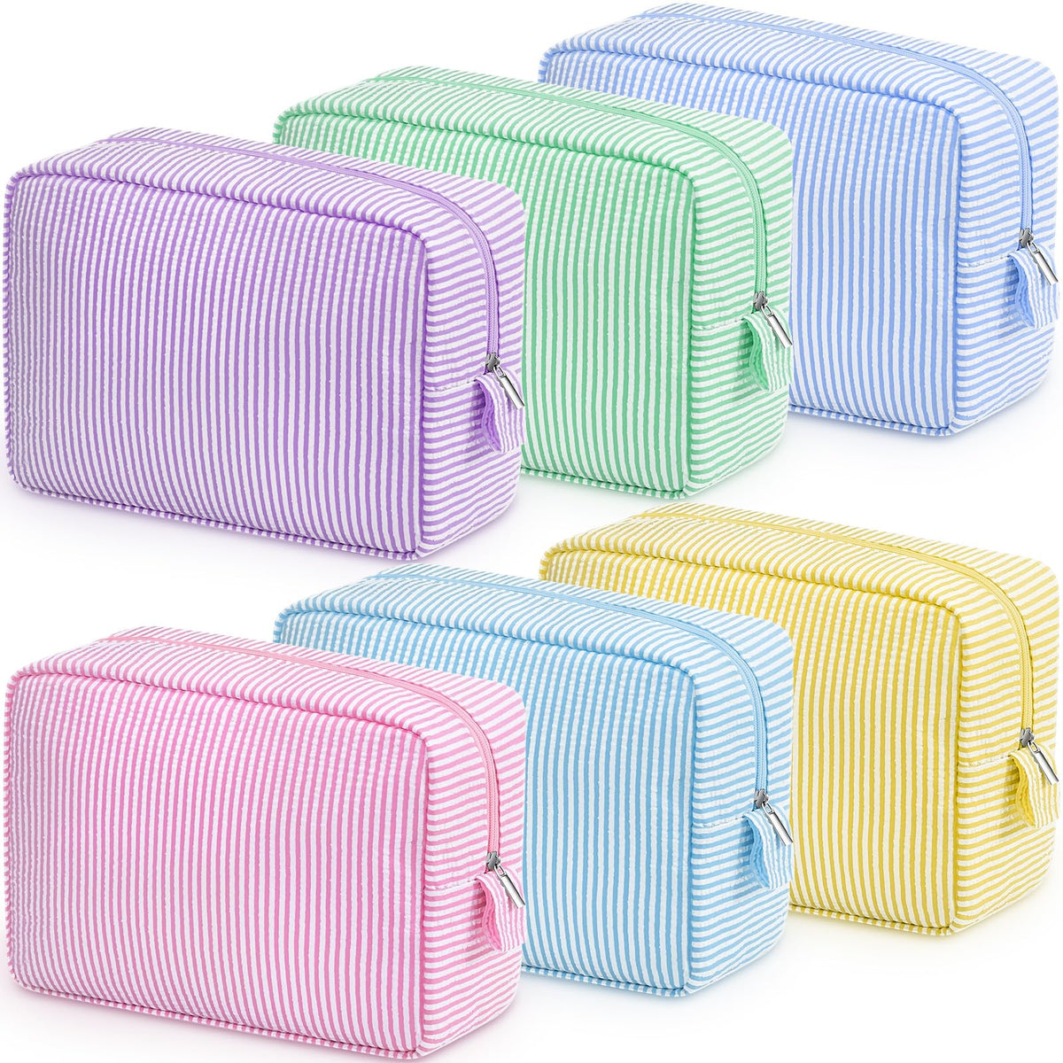 Sanwuta bolsa cosmética grande con rayas seersucker para viaje ordenado.