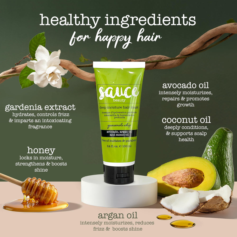 SAUCE BEAUTY Guacamole mascarilla para cabello: resultado de brillo y suavidad tras el uso.
