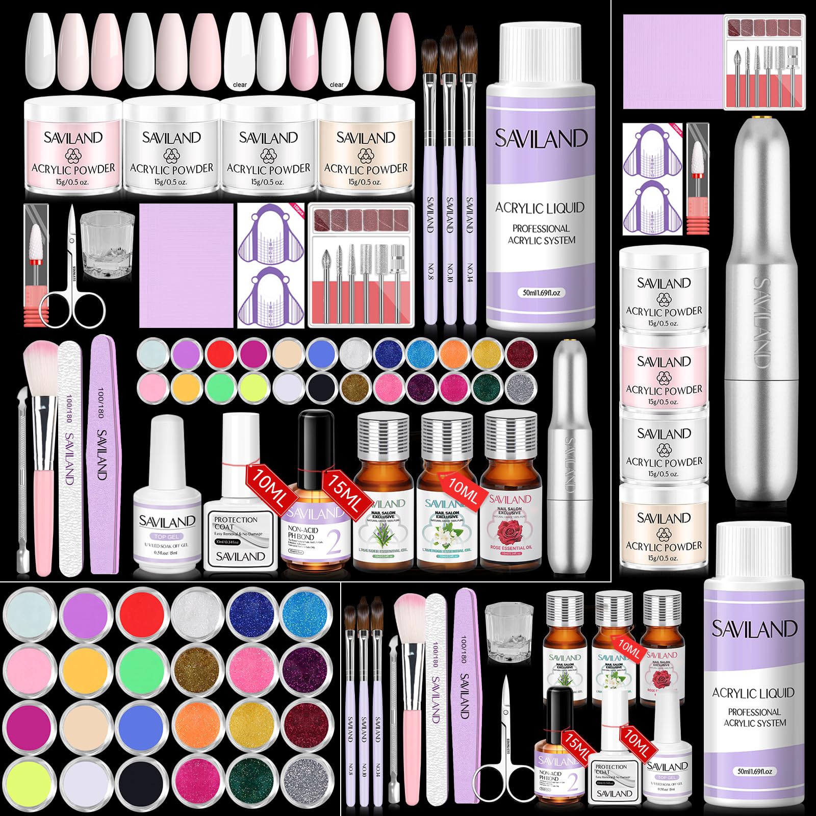 SAVILAND kit completo de uñas acrílicas con taladro para practicar en casa