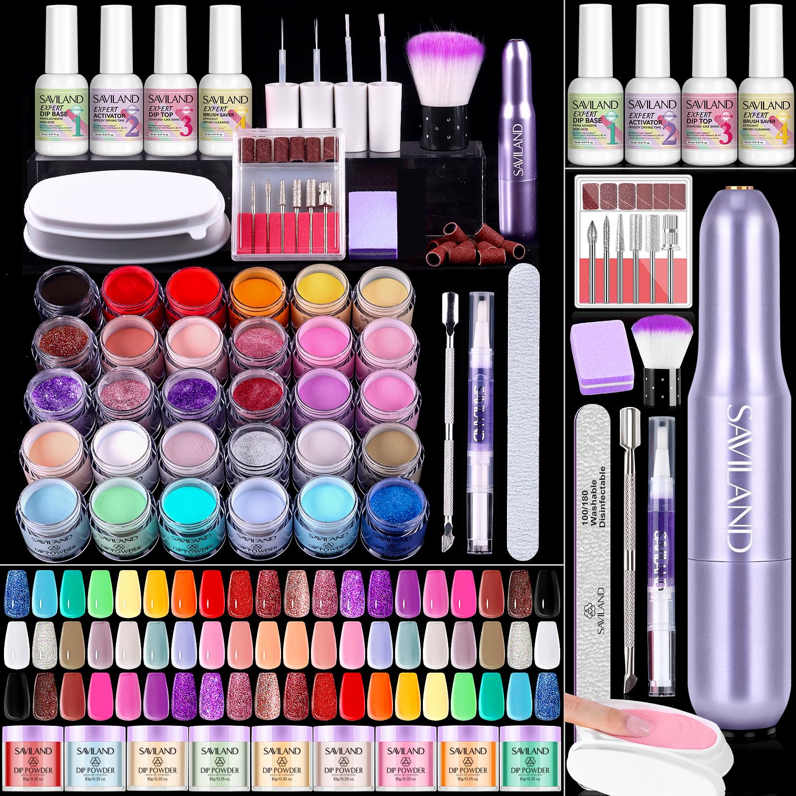 SAVILAND kit de uñas con polvo de inmersión y 30 colores para crear estilos diversos