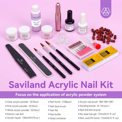 Polvos acrílicos SAVILAND en blanco, rosa y translúcido para acabado limpio