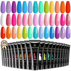 SAVILAND Poly Gel Color—présentation de l'ensemble et palette de 20 couleurs pour varier les looks.