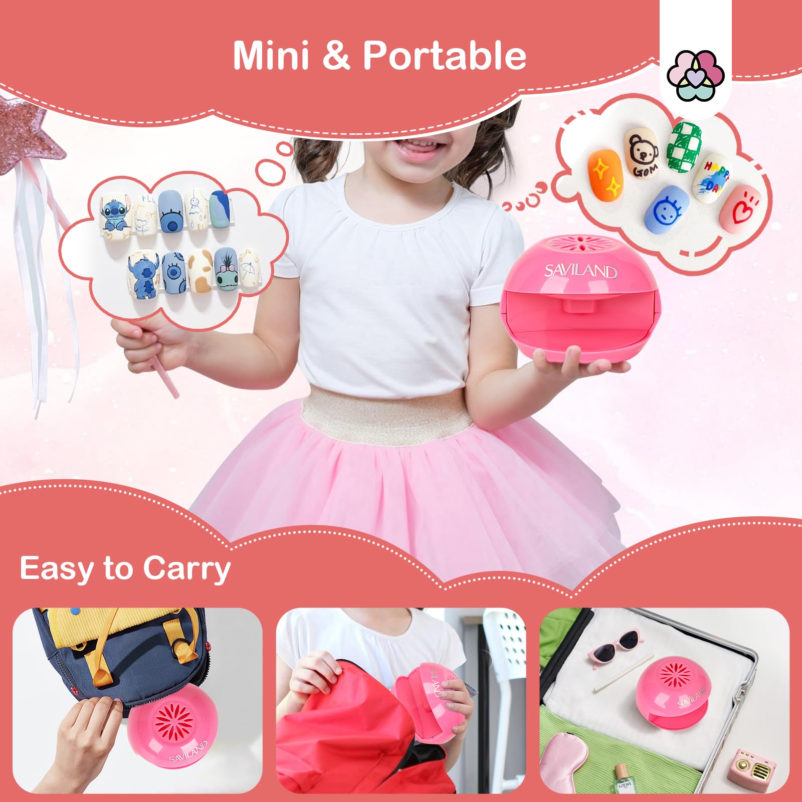 SAVILAND secador de uñas mini y compacto, perfecto para viajes.