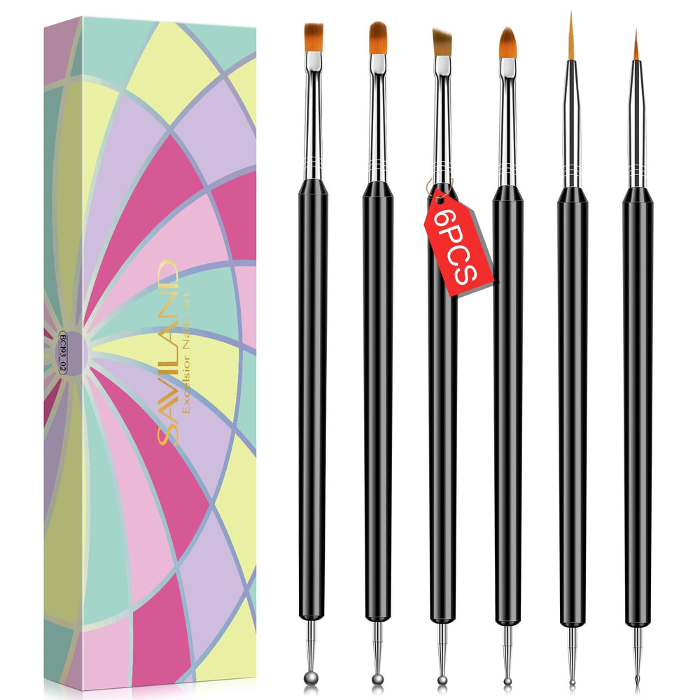 Brochas SAVILAND de 6 piezas frente, ideales para diseños detallados de uñas.